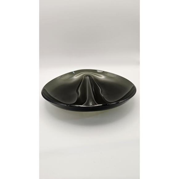 Vintage Smoke Glass Divided Candy Bowl Ellipitical Mid Century Modern Dish VGC - Picture 2 of 8